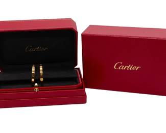 Authentic CARTIER PAIR 18k Yellow Gold Large LOVE Hoop Earrings With Original Boxes