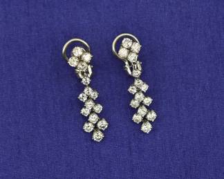 Stunning 14k Vintage White Gold Natural Diamond Dangle Earrings