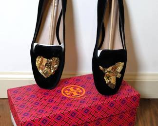 Vintage Tory Burch Black Peace Smoking Slipper With Original Box