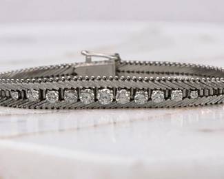 Vintage 14k White Gold And Natural Diamond Bracelet