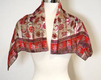 Vintage Oscar De La Renta Pleated Sheer Vibrant Silk Scarf