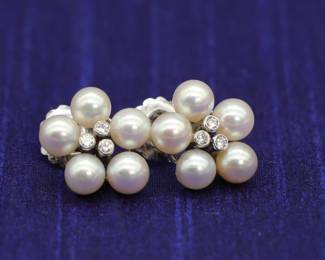 Vintage 14k White Gold Cluster Stud Earrings