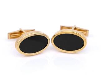 14 Kt Yellow Gold Cufflinks With Oval Black Onyx