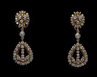 Vintage Stunning 18k Yellow Gold Natural Diamond Earrings As Studs Or Drops