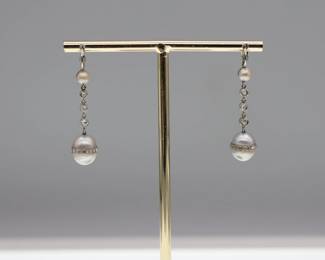 14k White Gold Pearl Drop Earrings