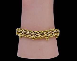Vintage 18k Yellow Gold Double Row Charm Link Bracelet.