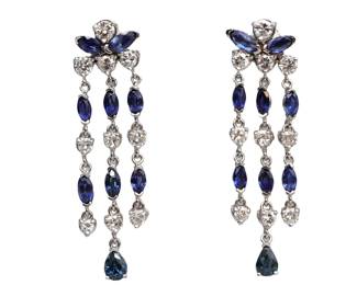  Elegant 14k White Gold Natural Sapphire And Diamond Earrings