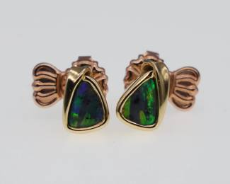 Vintage 14k Yellow Gold Freeform Opal Stud Earrings