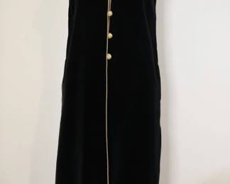 Vintage Harvé Benard Black Velvet Long Tunic Vest/dress - Size 8 - Gold Trim & Buttons