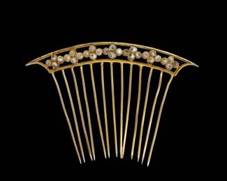  Lovely 14k Yellow Gold Hair Comb With Seed Pearls