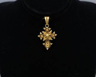 21k Yellow Gold Ethiopian Orthodox Filigree Cross Pendant -