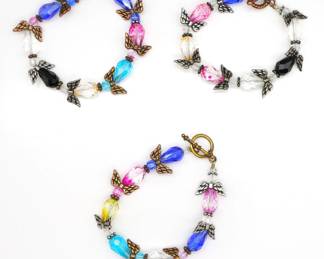 Multicolored Bracelets With Teardrop Crystal Beads Accented With Metal Angel