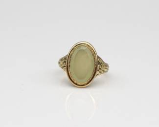 14k Yellow Gold With Light Green Quartz Ring