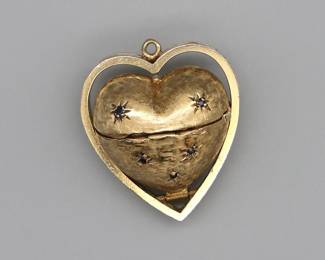 Large Vintage 14k Yellow Gold Mechanical Heart Locket W/ Rubies & Sapphires