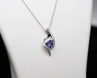 14k White Gold Chain With Tanzanite And Accent Diamonds
