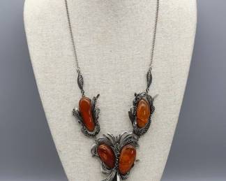 Vintage Silver Custom Amber Necklace