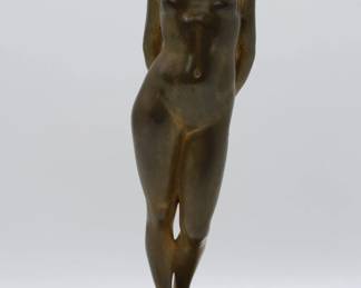 Vintage Bronze Figure Featuring A Classic Nude Form With Gilding On A Marble Base