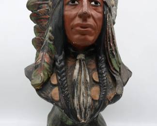 Vintage Chalkware Bust Native American