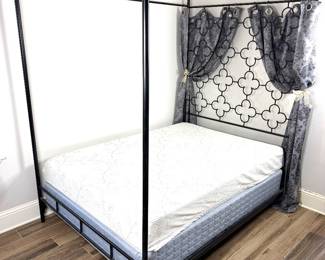 Full Size Four Post Quatrefoil Metal Canopy Bed Frame with Mattress Included 