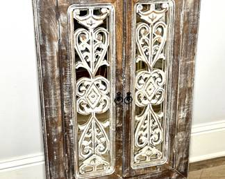 Rustic Distressed Wall Mirror with Decorative Panel Doors 