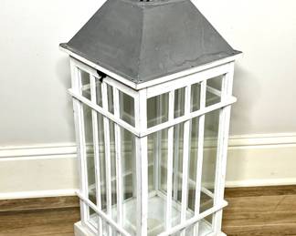 Large Lantern with Tin Top and Wood Frame 