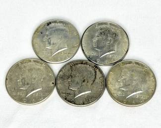 5 Silver 1964 Kennedy Half Dollars 
