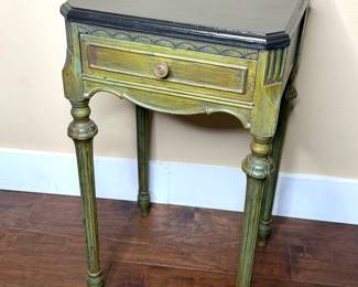 Vintage Wood Green Accent Table with Dark Gray Top 