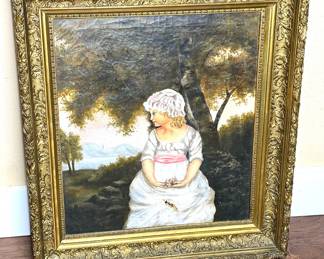 Antique Ornate Gilded Frame with Oil on Canvas Painting 