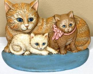 Vintage Cast Iron Cat Family Doorstop 