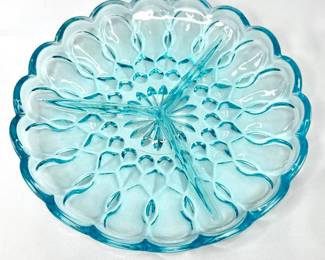 Vintage Anchor Hocking Blue Fairfield 3-Part Divided Dish 