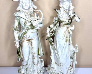 Antique Bisque Victorian Man and Lady Large Figurines - Circa 1880 