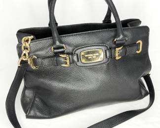 Michael Kors Hamilton Black Pebbled Leather Satchel Purse 