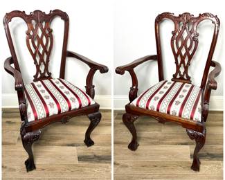 Set of 2 Solid Wood Intricately Carved Captain’s Chairs 