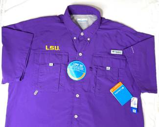 Men’s Purple Columbia PFG Omni-Shade LSU Tigers Short Sleeved Shirt Sz Med. 