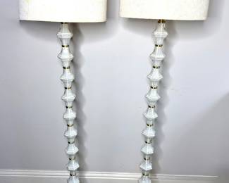 Set of 2 Glass and Brass Stacked Floor Lamps 