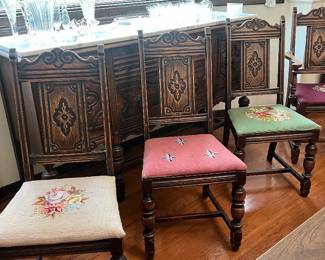 Antique carved wood dining chairs