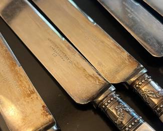 Meriden Cutlery Co. Mother of Pearl, Sterling Silver & Silver Electroplate Blade; 24 pc set of forks & knives