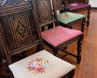 Antique carved wood dining chairs