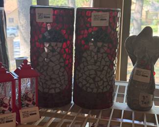 Snowman mosaic candle holders