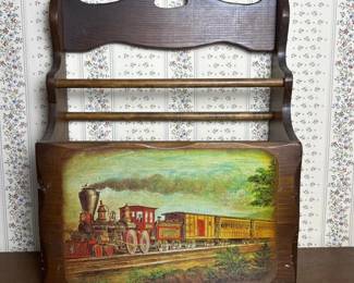 240 vintagewoodenmagazinerackwithtrain