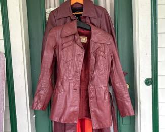 021 twovintagegenuineleathermarooncoats