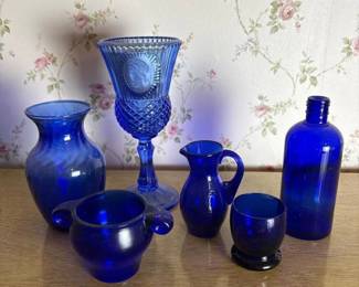 202 sixcobaltblueglasswareinassortedvi
