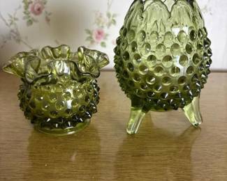 201 twogreenhobnailglassrosebowlandco