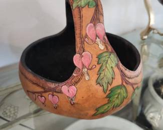 Handpainted/Carved Gourd Basket signed on the bottom by the artist!