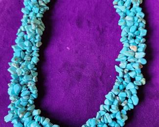 Multi-Strand Turquoise Chip Statement Necklace. 