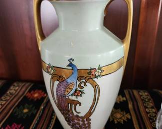H&Co, Bavaria Porcelain Vase with Peacock Motif. 