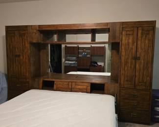 King size Head board/armoire by Drexel. Very nice sturdy piece with lots of storage. Pieces like this can go for $4500+. Original estate sale price was $2500. Upcoming sale prices start at 50% off original prices.