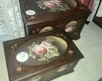 PAIR OF HAND-PAINTED TRUNKS