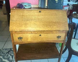 LOVELY ANTIQUE OAK DROP-FRONT SECRETARY