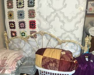 QUEEN MATTRESS SET, IRON BED w/ CURVED FOOTBOARD